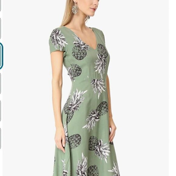 BB Dakota S CottageCore Bow 40s Pineapple Flowy Coquette Summer Dress MilkMaid - Picture 6 of 10